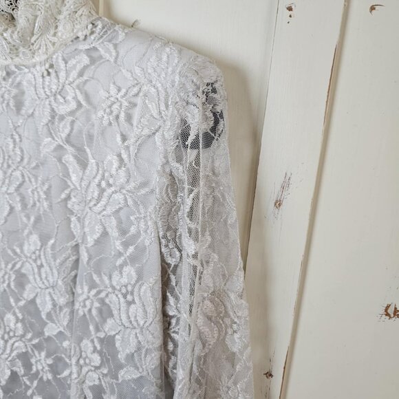 Vintage Jessica McClintock White Lace Dress – Victorian High Neck, Long Sleeve - Picture 8 of 10